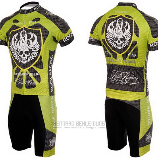 2010 Fahrradbekleidung Rock Racing Silber und Grun Trikot Kurzarm und Tragerhose - zum Schließen ins Bild klicken